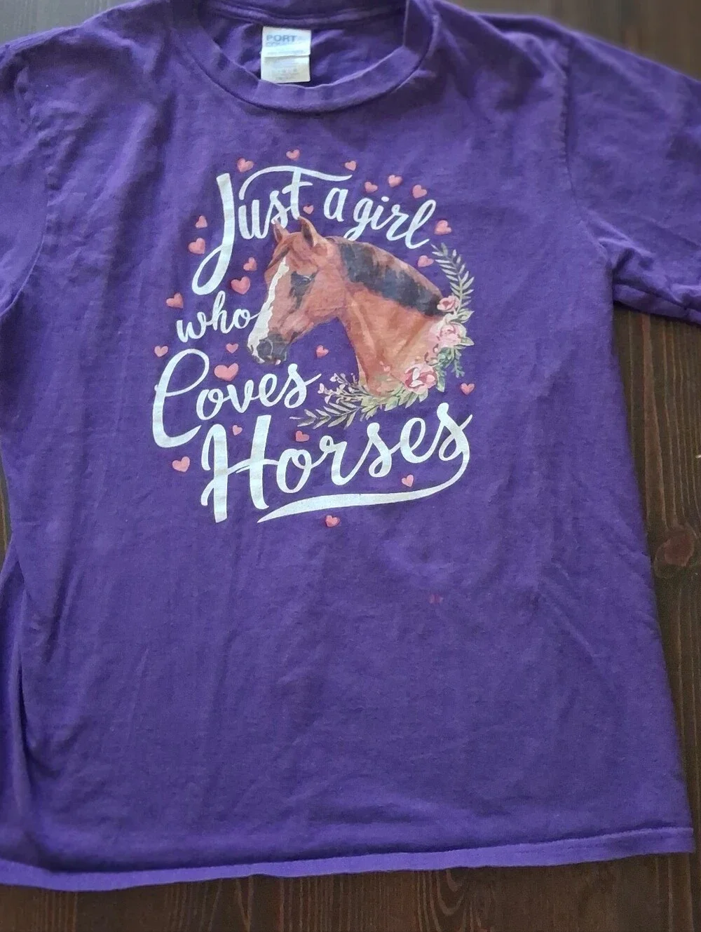 Just a Girl Who Loves Horses Purple Graphic Tee - Kids